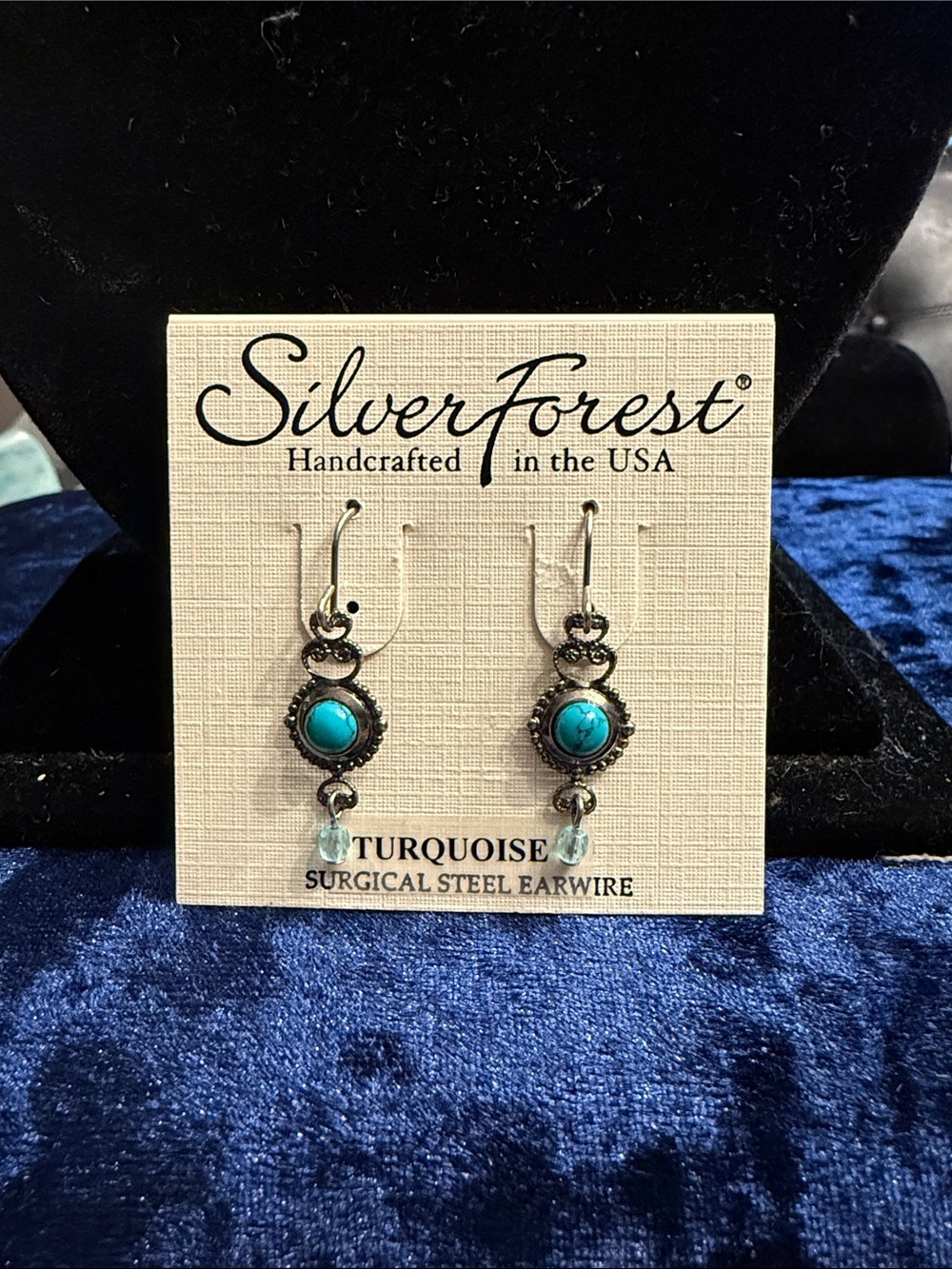 Vintage NWT silver forest genuine turquoise earrings stainless steel post